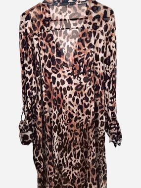 Urban Girl Nites Leopard Print Button-Down Shirt Dress - Brown, Black, Cream